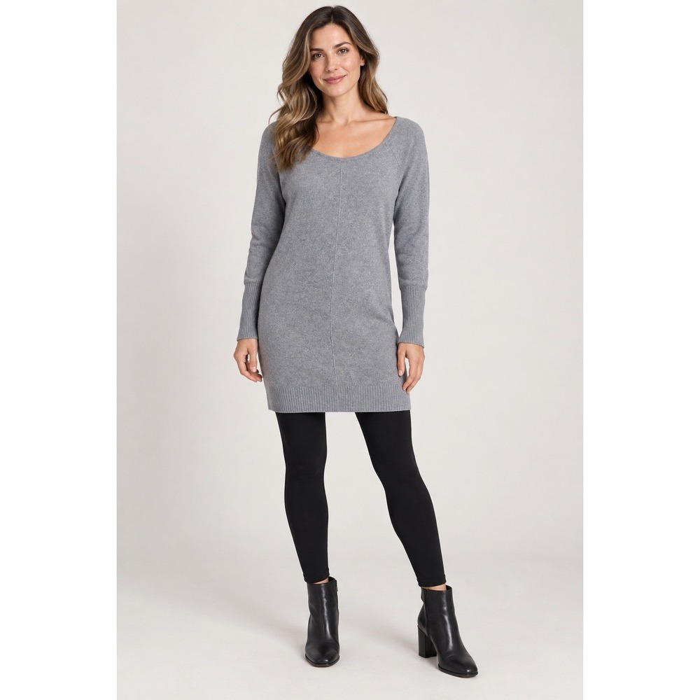 Athleta Sweater Dress Womens Large Gray Cashmere Blend V Neck Long Sleeve